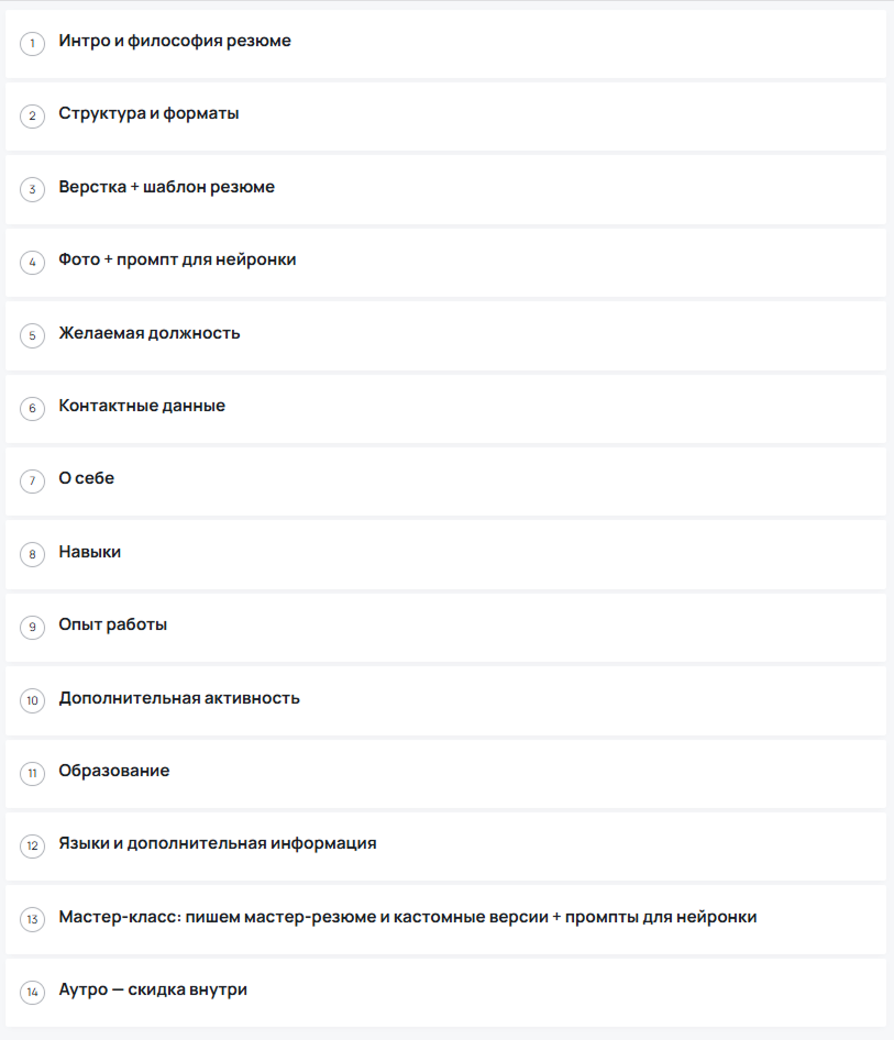 Содержание гайда по резюме